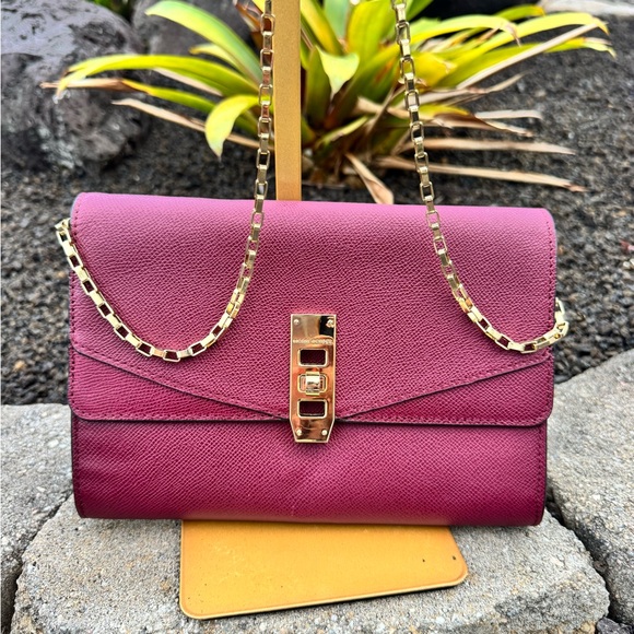 Henri Bendel NWT $278 Uptown Clutch Wallet on Chain Burgundy Leather Gold Chain